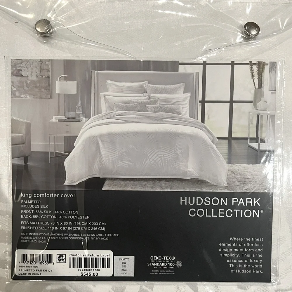 Bundle of Hudson Park Palmetto Silk-blend White King Duvet Cover, 2-Pillow Shams